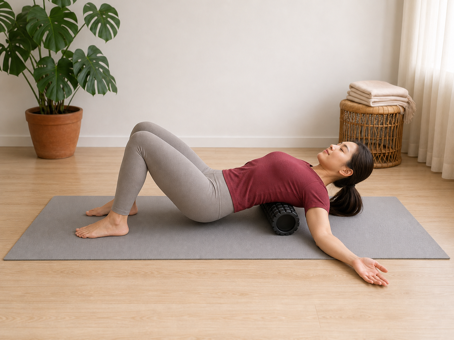 Uitvoering: Borst-stretch op foam roller (passieve heart-opener)
