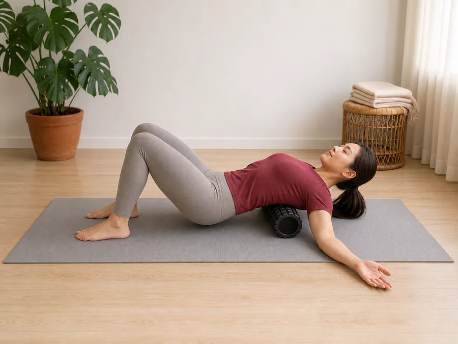Uitvoering: Borst-stretch op foam roller (passieve heart-opener)
