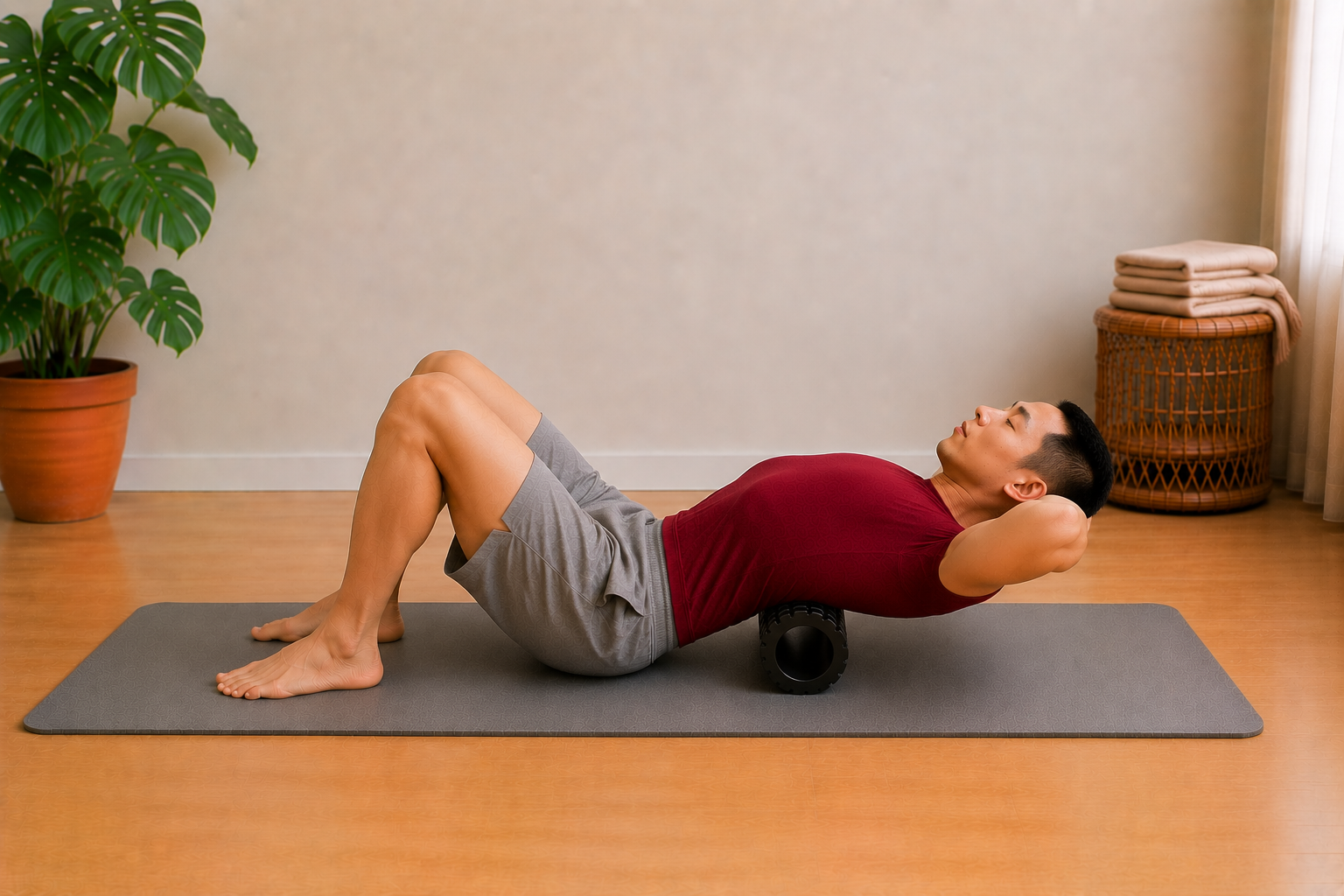 Uitvoering: T-spine extension hold op foam roller