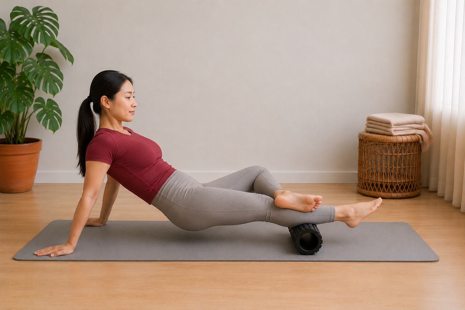 Uitvoering: Kuit rollen op een foam roller