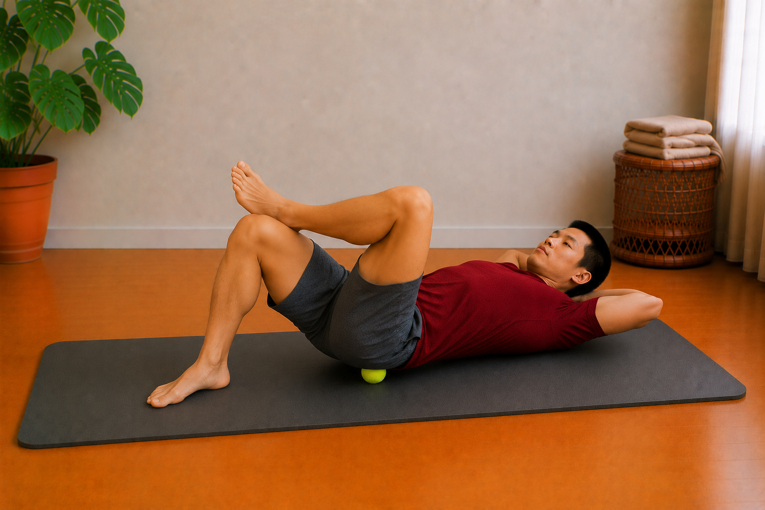 Uitvoering: Tennisbal, bilspier (gluteus maximus en medius)