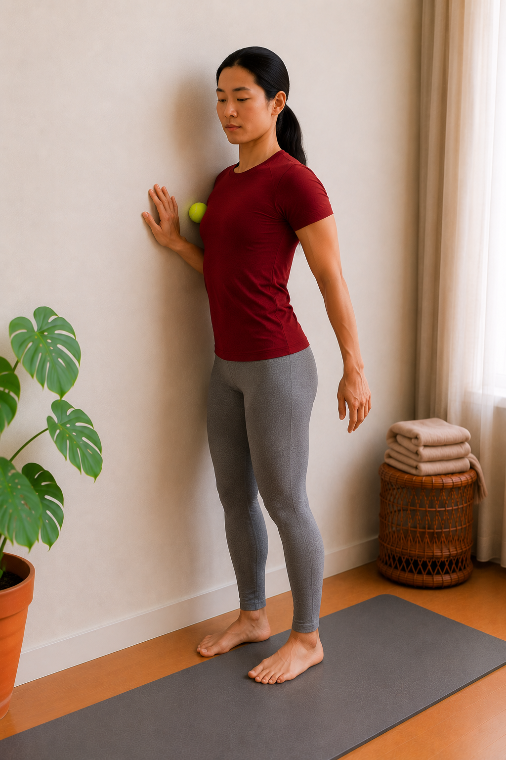 Uitvoering: Tennisbal pectoralis (voorkant borst)