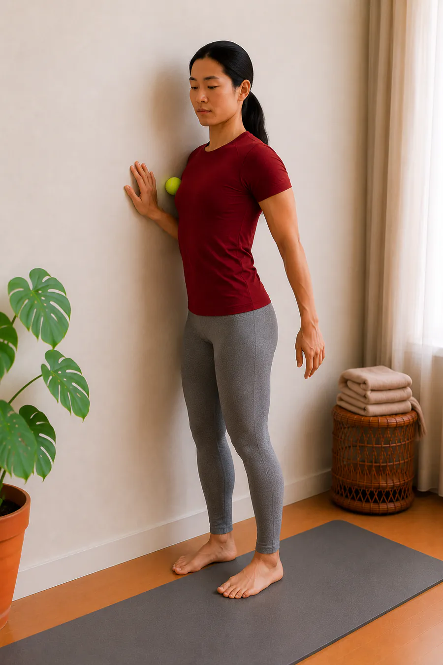 Uitvoering: Tennisbal pectoralis (voorkant borst)